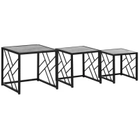 HOMCOM Nest of Tables Set of 3, Square Coffee Table Set with Metal Frame for Living Room, Bedroom, Grey(m-9)