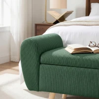 HOMCOM Storage Ottoman, 59" Corduroy End of Bed Storage Bench for King Size Bed with Wooden Legs and Rolled Arms, Dark Green(m-12)