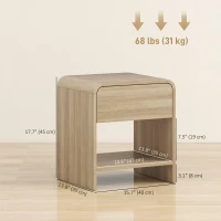 HOMCOM Nightstand Set of 2, Modern Bedside Table with Rounded Corners, Nightstand with Drawer and Open Shelf, Natural Wood(m-3)