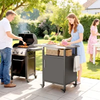 Outsunny Outdoor Grill Cart with Steel top, Pizza Oven Stand with Cabinet, Spice Rack, Towel Holder, Bottle Opener, Brown(m-1)
