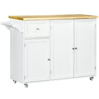 HOMCOM Rolling Kitchen Island with Storage, Utility Kitchen Island Cart with Drawer, Cabinets, Towel Rack and Rubber Wood Top(m-9)