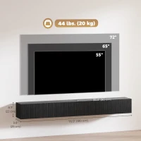 HOMCOM 71" Floating TV Stand for TVs up to 72 Inch, Wall Mount Media Console with 2 Fluted Flip-Down Doors, Cable Hole, Black(m-3)