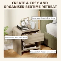 HOMCOM Nightstand Set of 2, Modern Bedside Table with Rounded Corners, Nightstand with Drawer and Open Shelf, Natural Wood(m-5)