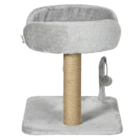 PawHut Cat Tower Condo for Indoor Cats, Small Cat Tree with Jute Scratching Posts, Top Perch, Dangling Balls, Light Grey(m-12)