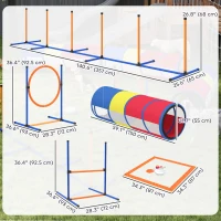 PawHut Dog Agility Training Equipment, 11-Piece Dog Obstacle Course with Adjustable Hurdle & Ring, 3 Tunnels, Weave Poles(m-3)