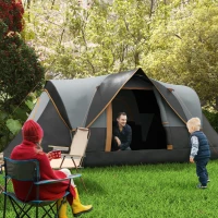 Outsunny 5-6 Person Family Tent, Outdoor Camping Tent with Lighting Hook, Carrying Bag for Camping, Hiking and Travelling, Cream(m-1)