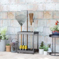 Outsunny Garden Tool Storage Rack, Up to 16 Tools, Heavy-Duty Metal Yard Tool Organizer for Garage Organization and Storage(m-8)