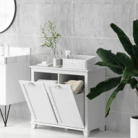 HOMCOM Tilt-Out Laundry Storage Cabinet, Bathroom Storage Organizer with Two-Compartment Tilt Out Hamper, White(m-7)