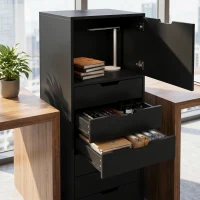 HOMCOM File Cabinet on Wheels Mobile Printer Stand with 5 Drawers for Home Office Black(m-10)