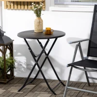 Outsunny Folding Outdoor Coffee Table, 23.6" Round Patio Table with Wood-Effect HDPE Top for Balcony, Garden, Backyard, Dark Grey(m-1)