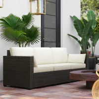 Outsunny 3-Seater Outdoor Sofa with Cushions, PE Rattan Conversation Patio Couch with Pillows for Garden, Poolside, Cream White(m-8)