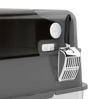 PawHut XXL Stainless Steel Cat Litter Tray, Enclosed Cat Litter Box for Big Cats with High Sides, Scoop, Easy Clean, Black(m-11)