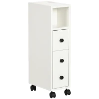 kleankin Slim Bathroom Cabinet with Wheels, Narrow Bathroom Storage Cabinet with Door, Drawer and 2 Open Compartments, White(m-9)