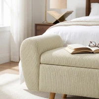 HOMCOM Storage Ottoman, 59" Corduroy End of Bed Storage Bench for King Size Bed with Wooden Legs and Rolled Arms, Beige(m-12)