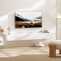 HOMCOM 71" Floating TV Stand for TVs up to 72 Inch, Wall Mount Media Console with 2 Fluted Flip-Down Doors, Cable Hole, White