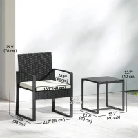 Outsunny Outdoor Bistro Set, 3 Piece Wicker Patio Furniture Set with Glass Top Table and Cushions for Porch, Balcony, Cream White(m-3)