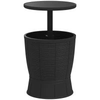 Outsunny 11 Gallon Patio Cooler Side Table, Outdoor Cooler Bar Table with Height Adjustable Top, Drainage Plug, Black(m-9)