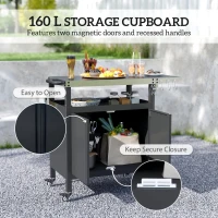 Outsunny Outdoor Grill Cart Table with Foldable Side Table, BBQ Grill Stand with Stainless Steel Top & Hooks, 45.7"x19.7", Black(m-5)