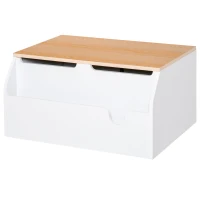 Qaba Wooden Kids Toy Box with Lid, Children Storage Organizer with Safety Hinge, Toy Trunk Chest, White(m-2)