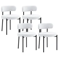 HOMCOM 4 Pieces Kitchen Chairs, Modern Dining Chairs w/ Berber Fleece Upholstery and Steel Legs for Living Room, Cream White(m-9)