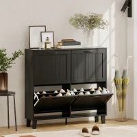 HOMCOM Shoe Cabinet with 4 Flip Drawers, Freestanding Narrow Shoe Storage Cabinet with Adjustable Shelves, Open Back, Black(m-1)
