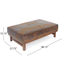 Large Square Ottoman Coffee Table with Upholstered Faux Leather, Versatile Multi‑Use Seating Table with Plush Cushion Top, 48'' L x 27'' W x 15.5'' H, Brown(m-3)