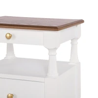 Modern Wooden Nightstand with Drawers and Open Shelf, Solid Wood Bedside Table with Non-Slip Rubber Feet, 19'' L x 15'' W x 22.5'' H, Milk White(m-9)