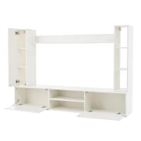 Stylish TV Wall Unit Set for TVs up to 80 Inches with Display Cabinets, Spacious Media TV Cabinet Set with 3 Doors, 71" L x 13.5" W x 48.5" H, White(m-12)