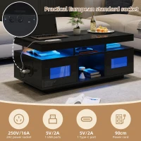 High Gloss Coffee Table with App-Controlled LED Light Strip, Functional Center Table with 2 Soft-Close Acrylic Cabinets, 39.5" L x 19.5" W x 17" H, Black(m-5)