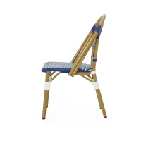 Outdoor Bistro Chairs with Rust-Resistant Aluminium Frame, Flat-Wicker Armless Seats with Polyethylene Rattan, 18.5'' L x 21.5'' W x 34.5'' H, White+Blue(m-7)