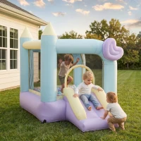 Qaba Inflatable Bounce House with Air Blower, Slide, Stakes, Repair Patches, Storage Bag, for Kids Ages 3-8, 98" x 65" x 79"(m-10)
