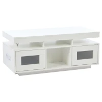 High Gloss Coffee Table with App-Controlled LED Light Strip, Functional Center Table with 2 Soft-Close Acrylic Cabinets, 39.5" L x 19.5" W x 17" H, White(m-13)