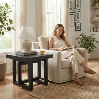 Solid Wood End Table with Non-Slip Feet and Compact Surface, Farmhouse Side Table for Small Spaces and Sofa Accent, 23.5'' L x 23.5'' W x 20.5'' H, Black(m-6)
