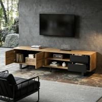 65-Inch Modern TV Stand with Geometric Diagonal Carved Door, Stylish TV Cabinet with Low-Profile Design, 65" L x 15.5" W x 19.5" H, Natural(m-7)