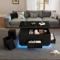 4-in-1 Coffee Table with Height-Adjustable Hydraulic Lift, Versatile Center Table with 2 Soft-Close Drawers, 39.5" L x 19.5" W x 23" H, Black(m-8)