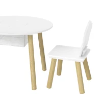 Qaba 3 Pieces Kids Table and Chair Set, Activity Table and Chair Set with Cloud-Shaped Chairs, Mesh Bag(m-12)