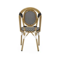 Weather-Resistant Dining Chairs with Lightweight Aluminum Frame, Set of 2 Bistro Chairs with Bamboo-Print Finish, 18.5'' L x 21.5'' W x 34.5'' H, White+Black(m-12)
