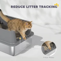 PawHut XL Stainless Steel Cat Litter Box for Big and Multiple Cats with High Wall Side, Scoop, Easy Cleaning & Odor Free(m-6)