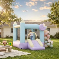 Qaba Inflatable Bounce House with Air Blower, Slide, Stakes, Repair Patches, Storage Bag, for Kids Ages 3-8, 98" x 65" x 79"(m-2)