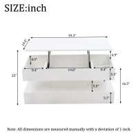Modern Lift-Up Coffee Table with Bluetooth App-Controlled RGB Lights, Functional Center Table with Hidden Storage, 39.5" L x 19.5" W x 22" H, White(m-3)