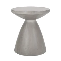 Outdoor Concrete Side Table with Subtly Fluted Cylindrical Base, Fluted Cylindrical Accent Table with Soft Wave Edge, 18'' L x 18'' W x 20.5'' H, Light Grey(m-9)