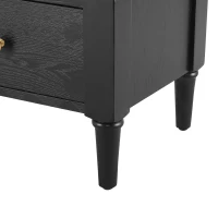 Wooden Nightstand with Drawers and Open Shelf, Natural-Textured Bedside Table with Non-Slip Feet, 19'' L x 15'' W x 22.5'' H, Black(m-11)