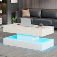 Modern Lift-Up Coffee Table with Bluetooth App-Controlled RGB Lights, Functional Center Table with Hidden Storage, 39.5" L x 19.5" W x 22" H, White(m-7)