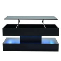 Modern Lift-Up Coffee Table with Bluetooth App-Controlled RGB Lights, Functional Center Table with Hidden Storage, 39.5" L x 19.5" W x 22" H, Black(m-2)