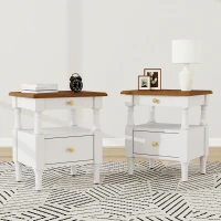 Set of 2 Modern Nightstand with Drawers and Open Shelves, Wooden Bedside Tables with Non‑Slip Rubber Feet, 19'' L x 15'' W x 22.5'' H, Milk White(m-7)
