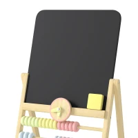Qaba Wooden Kids Art Easel with Double-Sided Chalkboard, Clock, Abacus, Blackboard Eraser for Painting, for Ages 2+, Natural(m-10)
