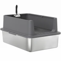 PawHut XL Stainless Steel Cat Litter Box for Big and Multiple Cats with High Wall Side, Scoop, Easy Cleaning & Odor Free(m-2)