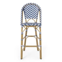 PE Rattan Counter Chairs with Rust‑Resistant Aluminium Frame, Set of 2 Outdoor Barstool with Bamboo‑Print Finish, 18'' L x 24.5'' W x 45.5'' H, White+Blue(m-14)
