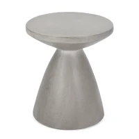 Outdoor Concrete Side Table with Subtly Fluted Cylindrical Base, Fluted Cylindrical Accent Table with Soft Wave Edge, 18'' L x 18'' W x 20.5'' H, Light Grey(m-2)