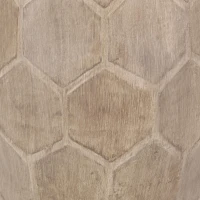 Outdoor Lightweight Concrete Side Table with Subtly Fluted Cylindrical Base, Cylindrical Accent Table with Soft Wave Edge, 14.5'' L x 14.5'' W x 19'' H, Natural(m-7)